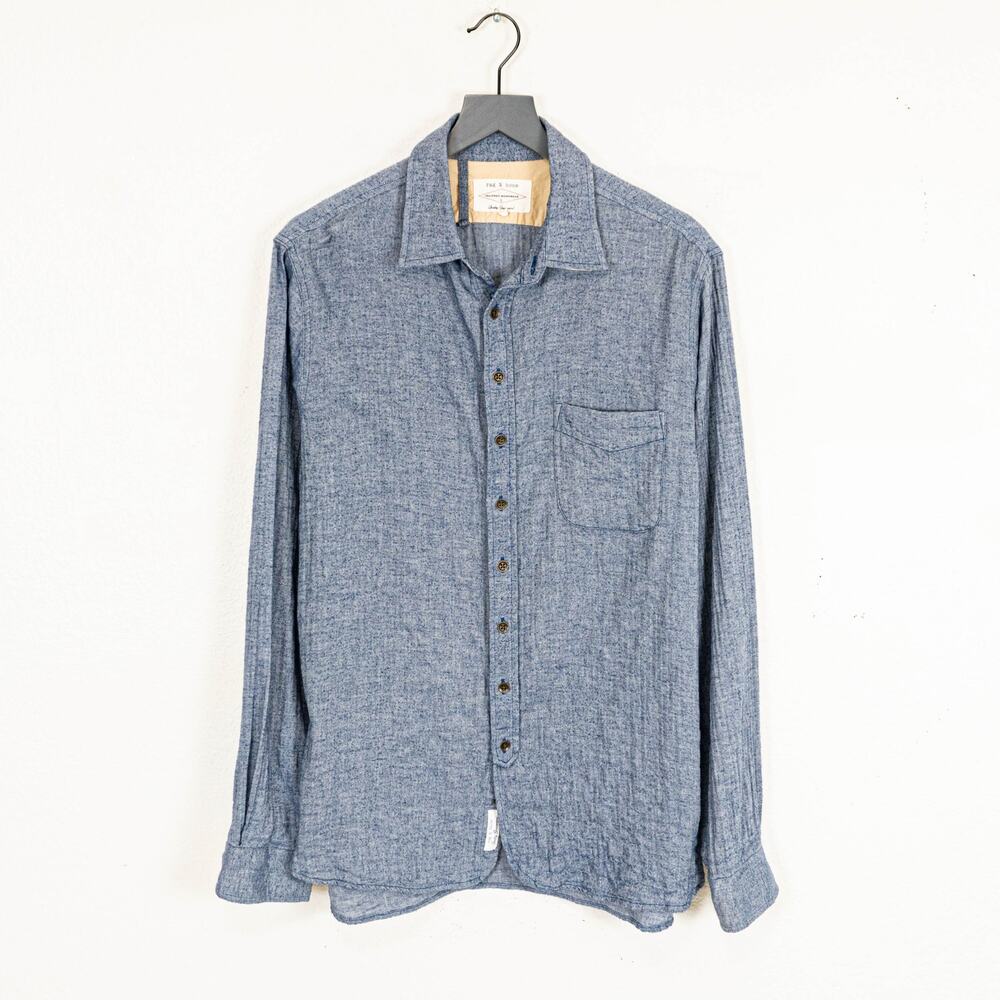Rag & Bone Mens Tailored workwear Shirt blue herringbone size Large